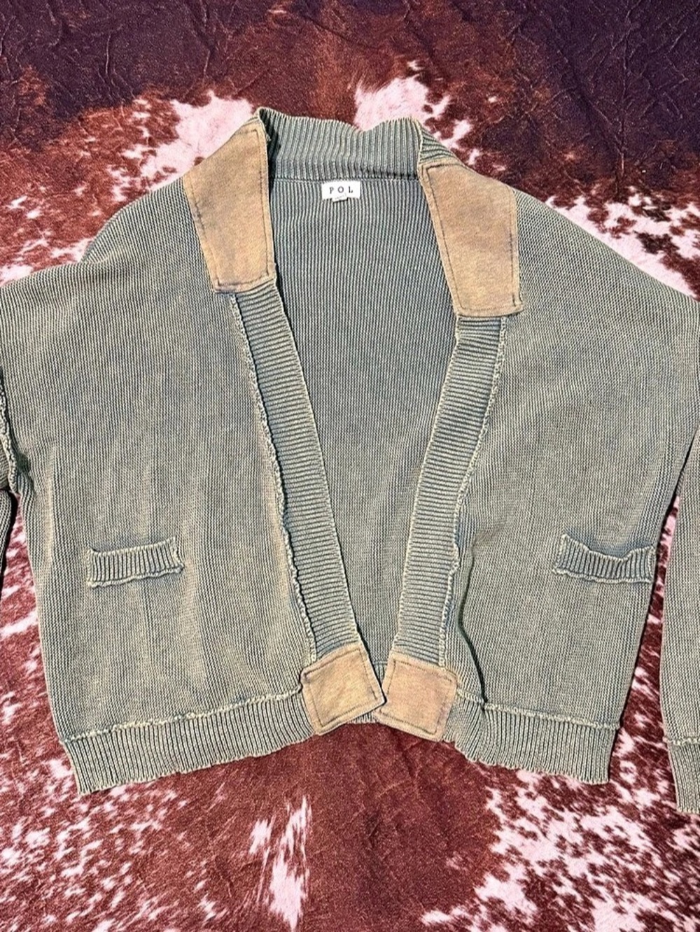 POL Knit Open Front Cardigan Green Size Large
